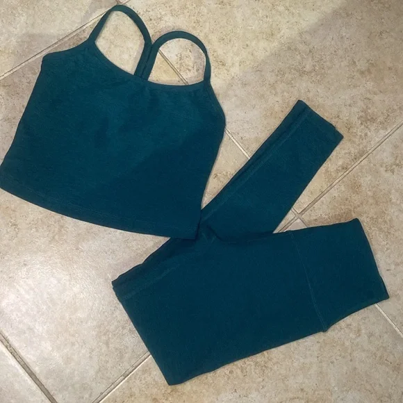 Set Beyond Yoga Spacedye Slim Racerback Cropped Tank & Legging Deep Sea Heather - Picture 4 of 9